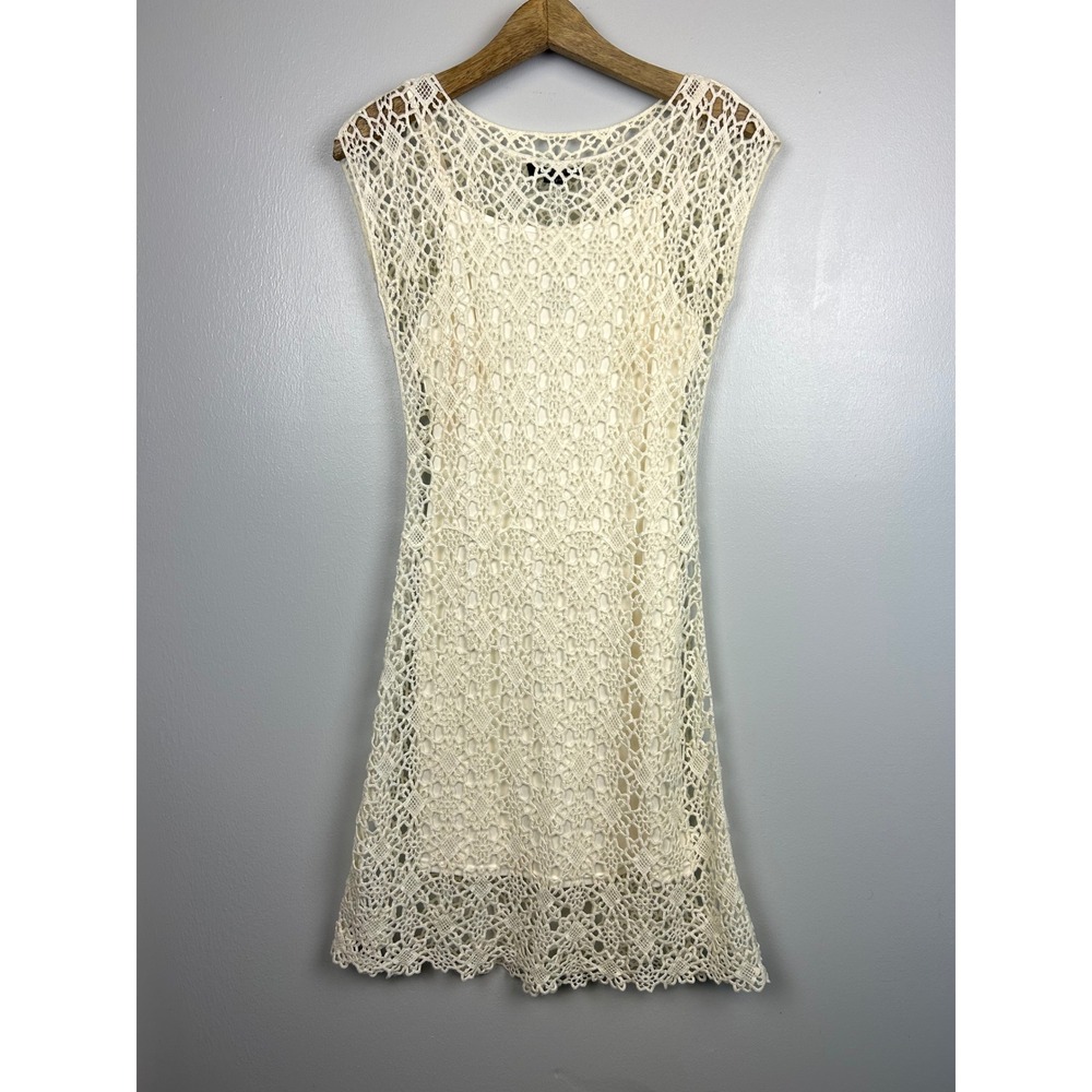 Lauren‎ Ralph Lauren Cream Ivory Crochet Lace Dress XS Wedding Boho Floral Beach